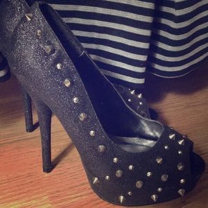 Black Glitter Spike Shoes